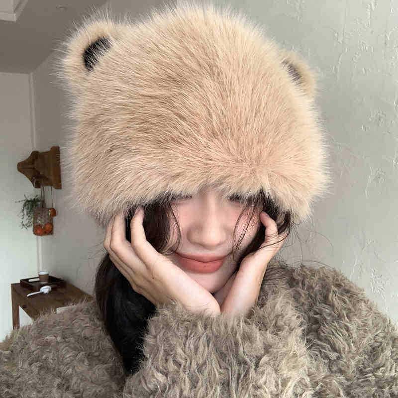 Women S Cute Bear Ear Plush Hat Winter Warm Ear Protection Hat