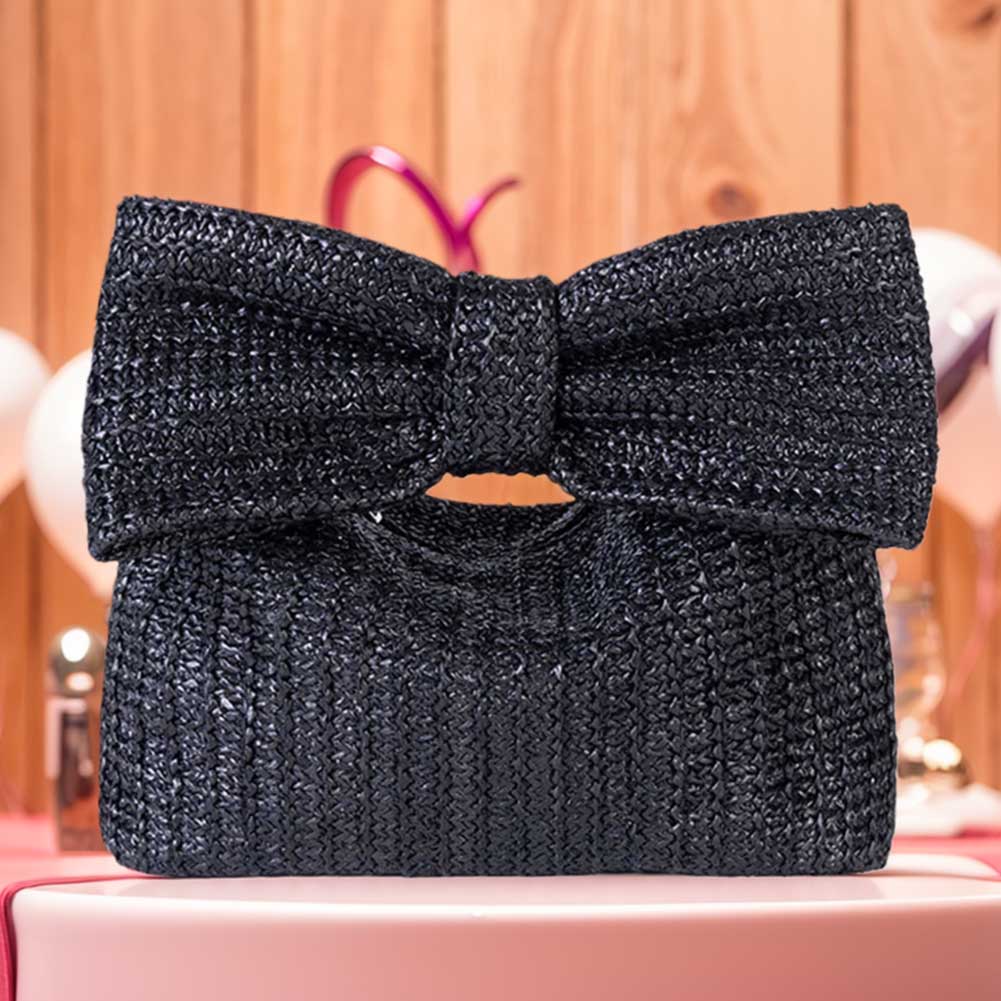 Women Straw Evening Bag Zipper Closure with Bow Straw Summer Handbag Versatile Female Party Wedding Bag