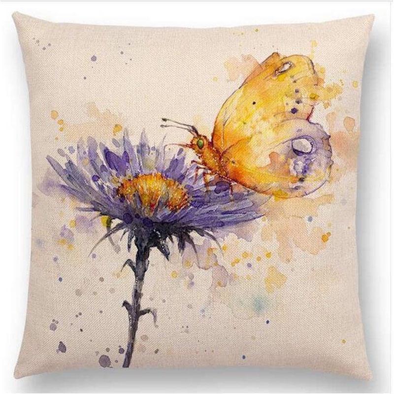 Premium Quality Watercolor Lion Flowers Butterfly Lane Bird Wren Cushion Cover For Versatile Use