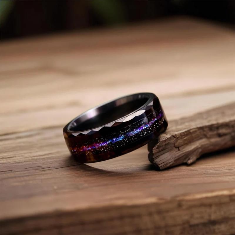 Black Tungsten Carbide Ring for Men Galaxy Engagement Wedding Band Fashion Jewelry Durable Comfort Fit