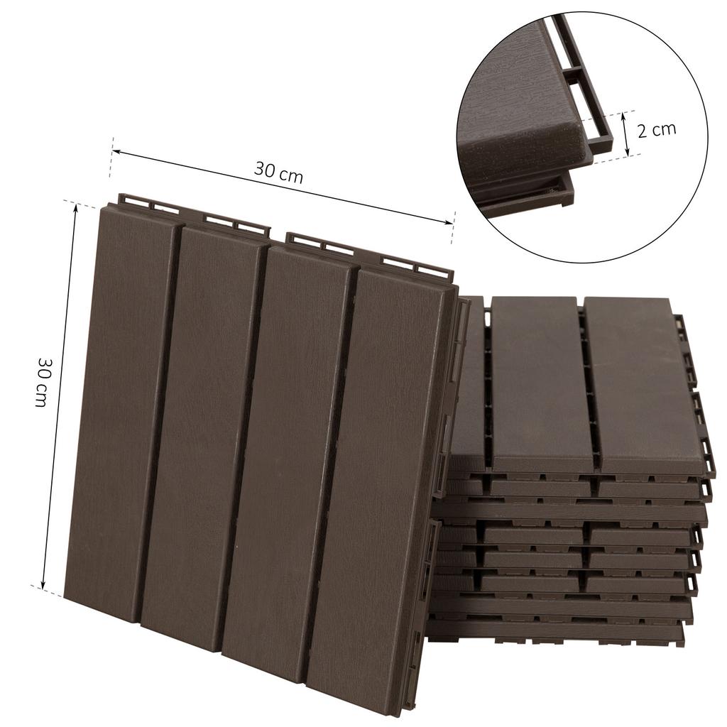 Caillebotis - Terrace tiles - Set of 9 - Interlocking, Very Simple Installation - Small Composite Plastic Tiles Imitating Wood Chocolate