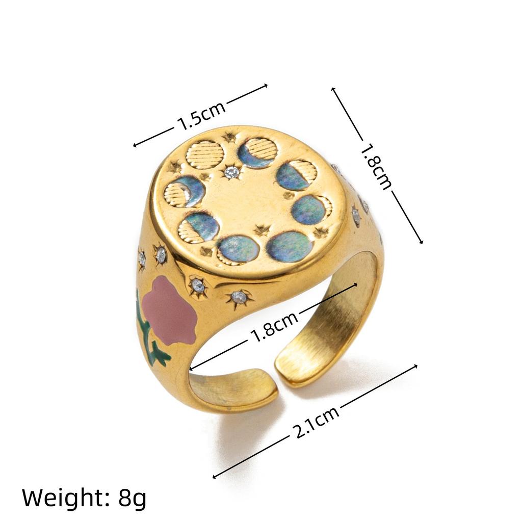 Titanium Steel Fashion Light Luxury Painted Seal Statement Ring Butterfly Love Rabbit Flower Personality Design Sense 18K