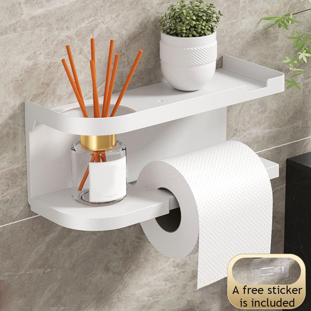 1pc Drill-Free Toilet Paper Holder Wall-Mounted Tissue Rack & Roll Paper Bar Storage Shelf Kitchen Bathroom Storage Rack