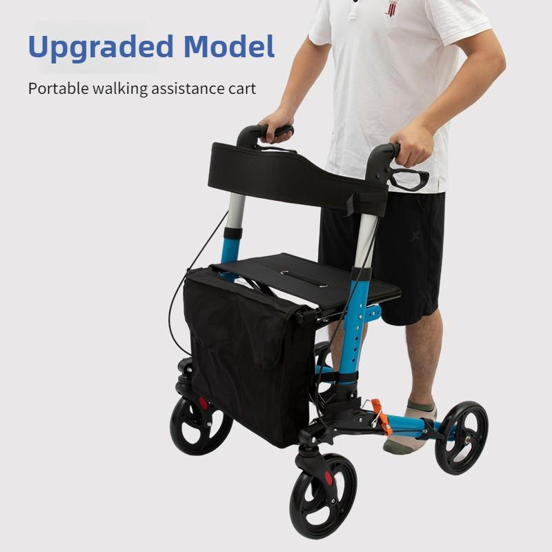 Foldable Aluminum Alloy Walking Aid Multi Functional Four-wheel Shopping Cart Outdoor Portable Elderly Walking Cart