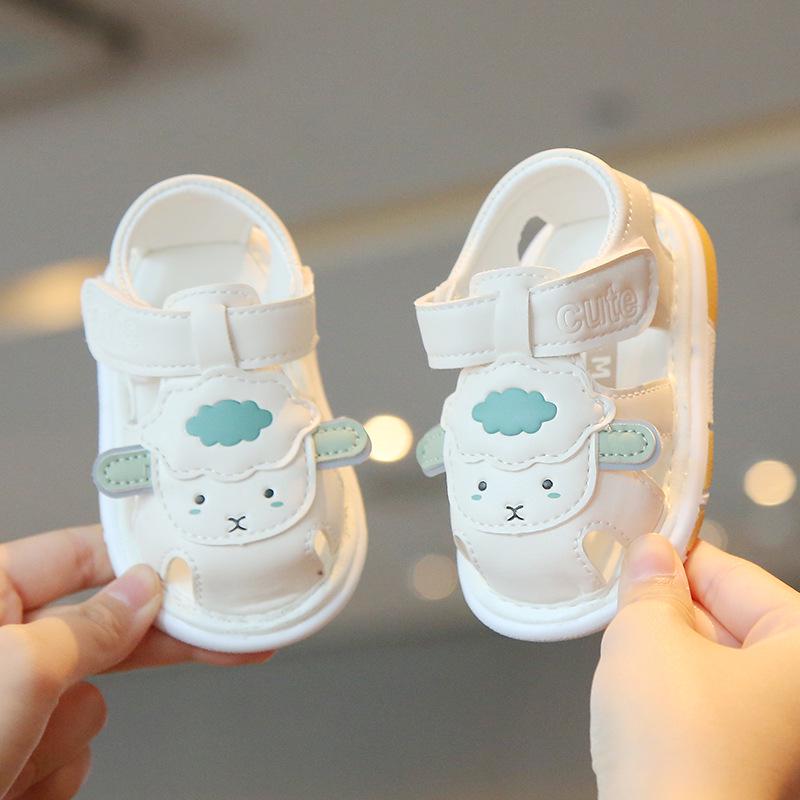 

Детские летние сандалии с противоскользящей подошвой - Мягкая подошва, закрытый носок, застежка-липучка, пищащие сандалии для мальчиков и девочек Size 18