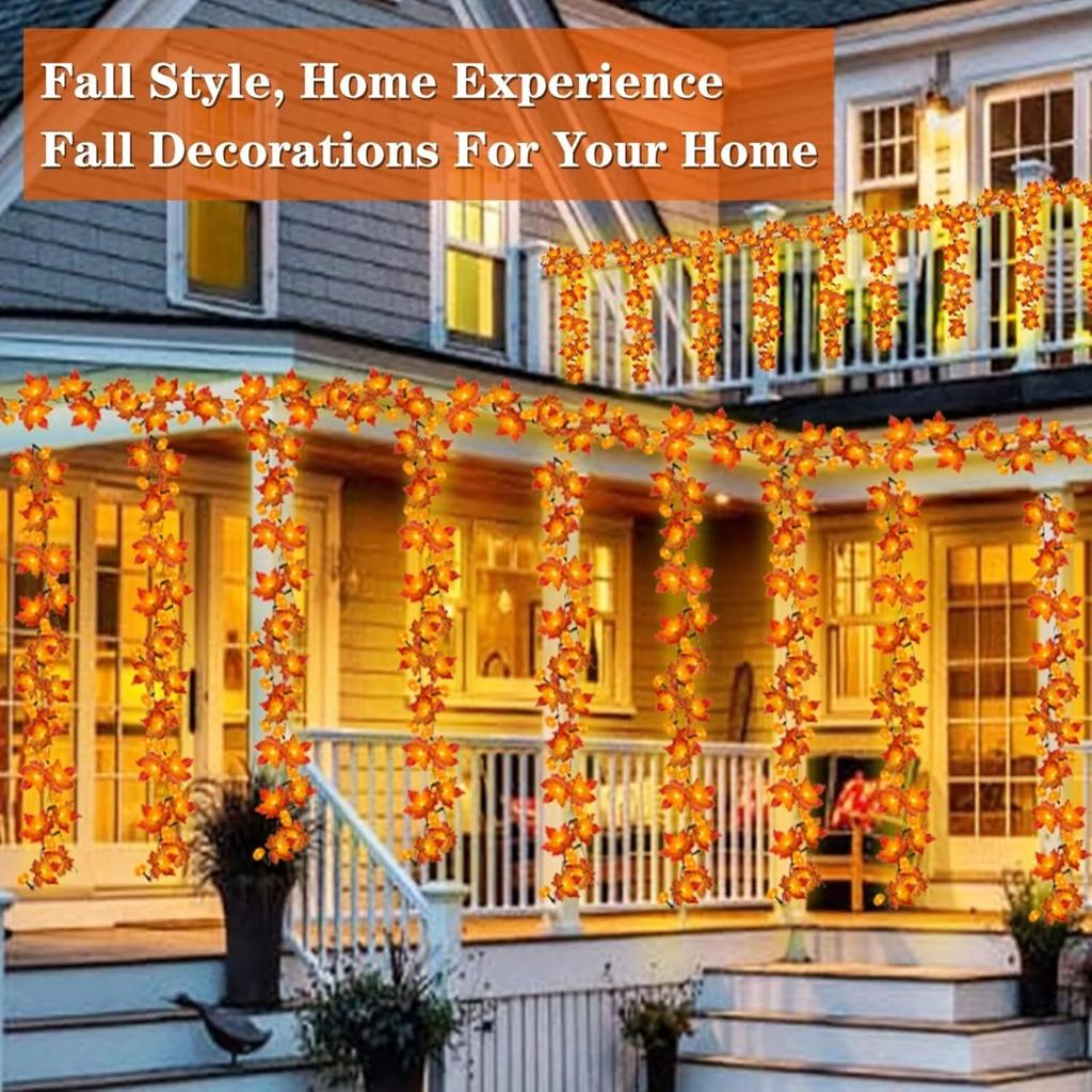 20ft 40 LED Maple Leaf Light String Halloween Thanksgiving Garden Party Decoration Lights Hold On And Flashing