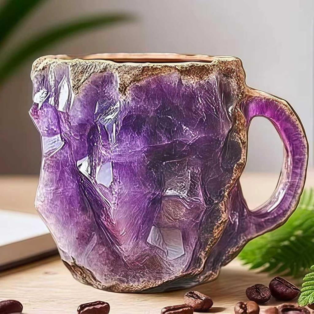 Crystal Resin Coffee Mug, Artistic Kiln-Fired Texture