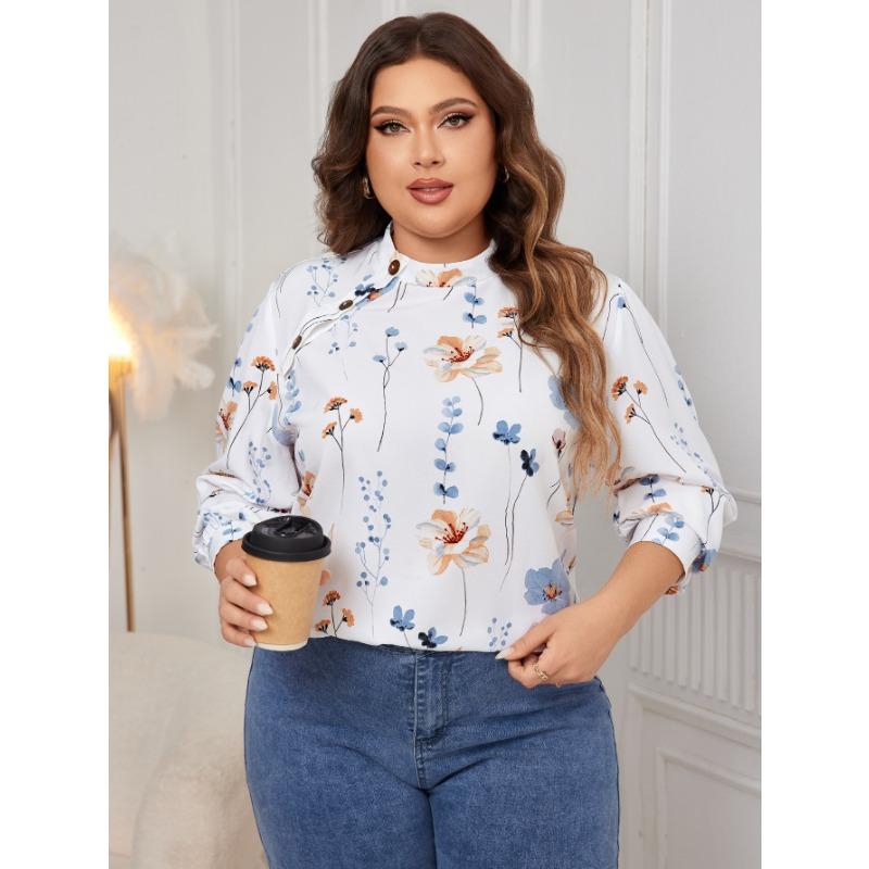 

Плюс Размер Женская Длинные Рукава Новая Мода Печатный Топ Рубашка XXXXL белый