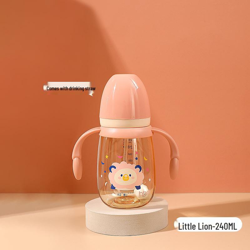 Babixiang Baby Dinosaur PPSU Wide-Mouth Double Handle Bottle - Newborn Anti-Fall Design.
