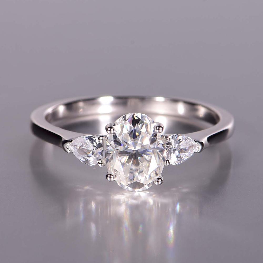 

OEVAS Oval Cut 1.5CT Moissanite Ring 100% S925 Silver For Women Wedding Band Fine Jewelry 5 серебряный