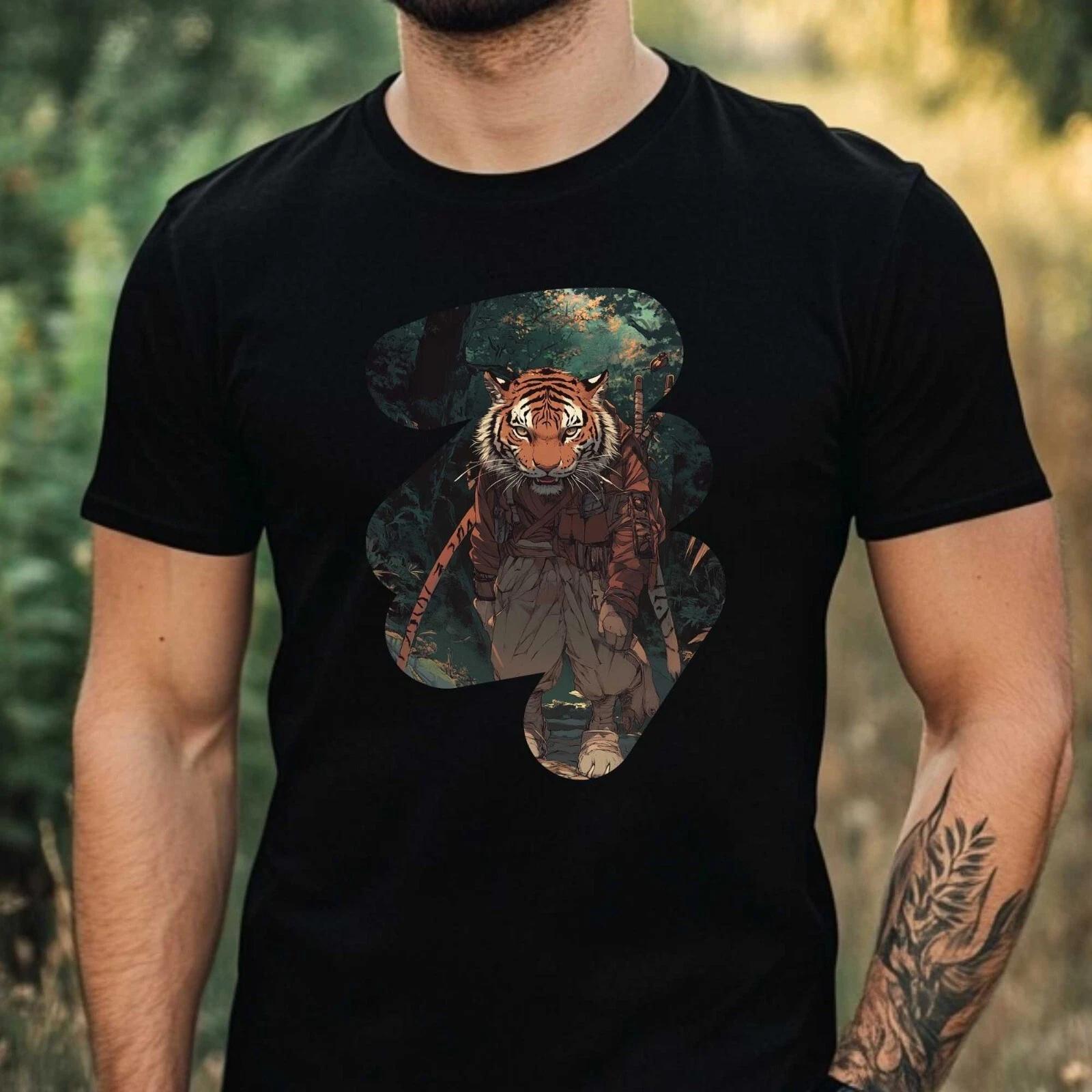 T-Shirt Herren Anime Tiger Motiv Baumwolle Größe XS bis 5XL M