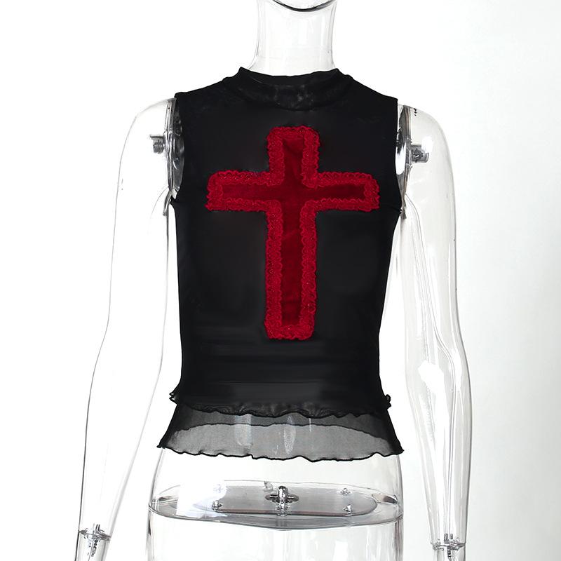 

GMXIA Летний хипстерский топ в уличном стиле, индивидуальный тонкий жилет с перекрестным халтером, женская одежда L чёрный