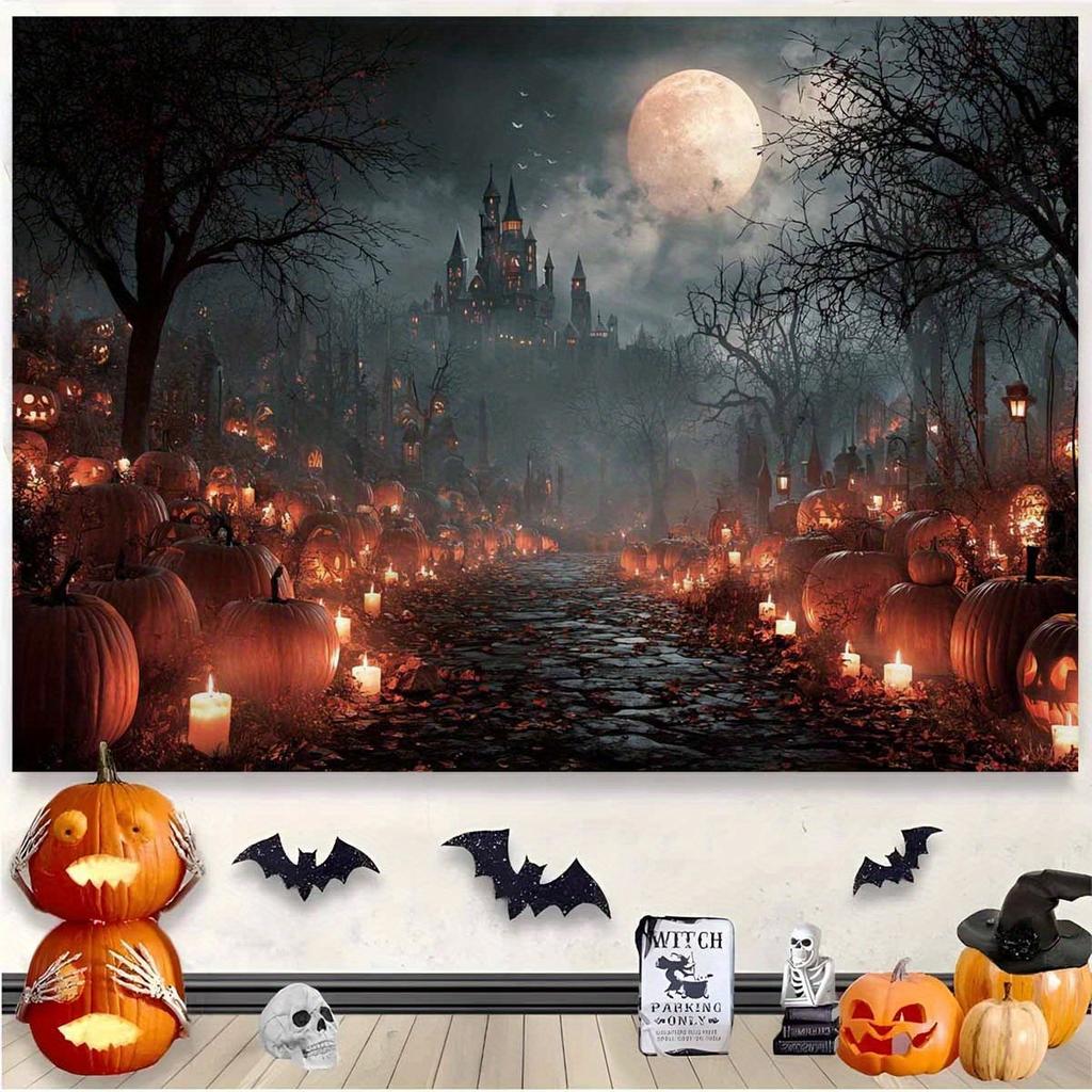 Halloween Tapestry Spooky Pumpkin Patch with Jack-O'-Lanterns Halloween Decorations Parties Themed Accessory Gothic Atmosphere