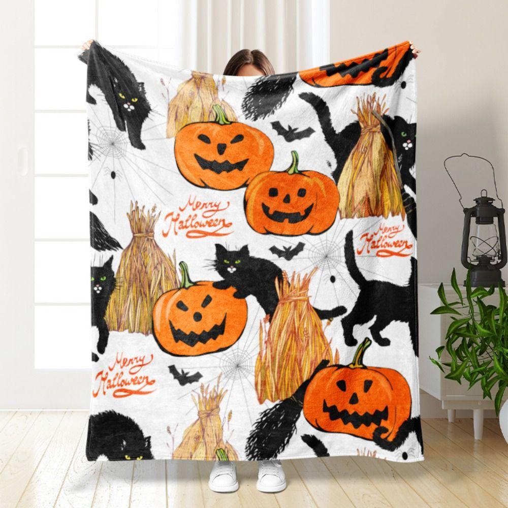 Bat Halloween Decor Spider Flannel Blanket Cozy Halloween Blanket Pumpkin  Office