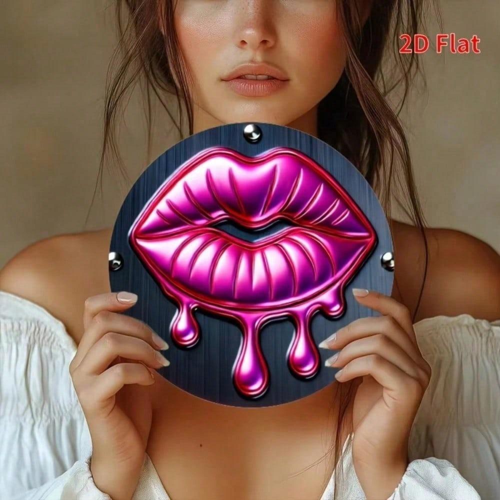Neon Drip Lips Metal Tin Sign Set Pre Drilled Wall Art Holiday Decor