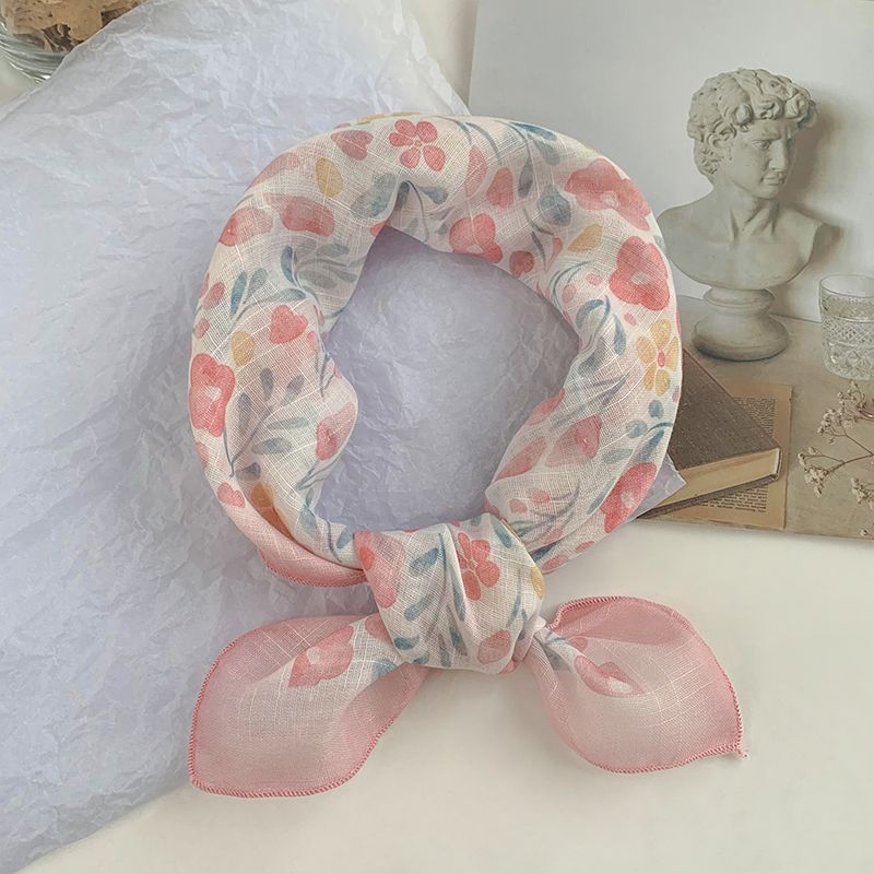 Sweet & Gentle Summer Square Scarf: Women's Pastoral Floral Design Lightweight Airy Sun Protection for Neck & Head Versatile Scarf/Headwrap