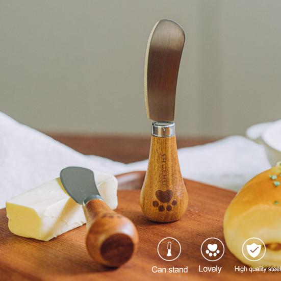 Butter Knife Portable Standing Sharp Comfortable Grip Dining Room Cheese Spatula with Wooden Handle for Bakery