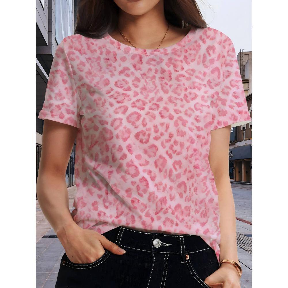 Women's short-sleeved T-shirt - leopard print women's short-sleeved T-shirt, fashionable, casual and versatile
