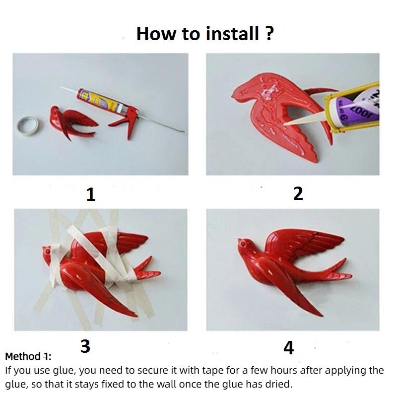 3D Resin Bird Wall Decor, No-Drill Hanging Decorative Birds for Home Wall Art