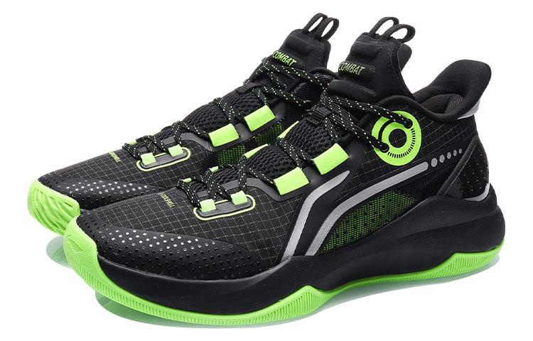 Li Ning Combat Low Abrasion Resistant Slip Resistant Low top Performance Basketball Shoes Men's Black Green ABPR027-1