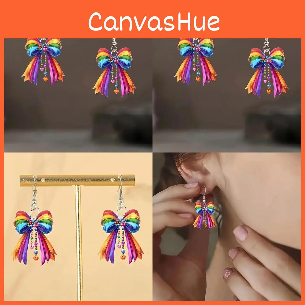 Bow Rainbow Creative Women Acrylic Earrings For Casual And Wearing Office