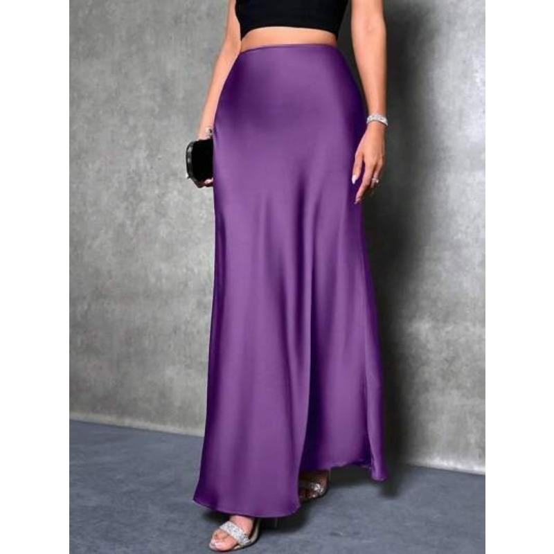 Fashion Elegant Loose Women Satin Skirts Spring and Summer New Simple Casual Office A-line Long Skirts Office Solid Color Women's Clothing
