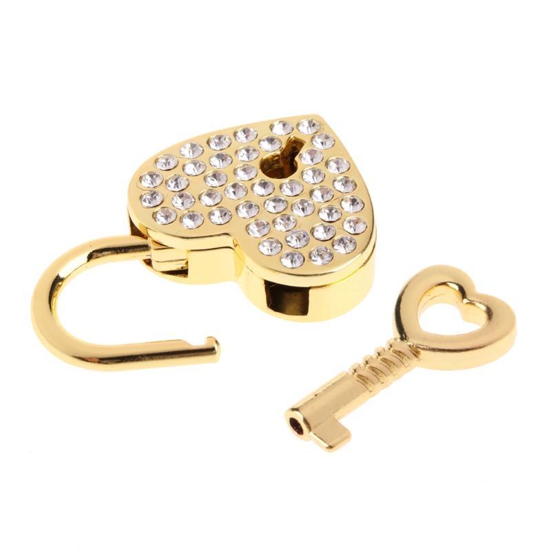 Mini Heart Archaize Padlocks With for Key Metal for Wish Lock Jewelry Box Diamonds Decorative Padlock for Lovers, Girls,