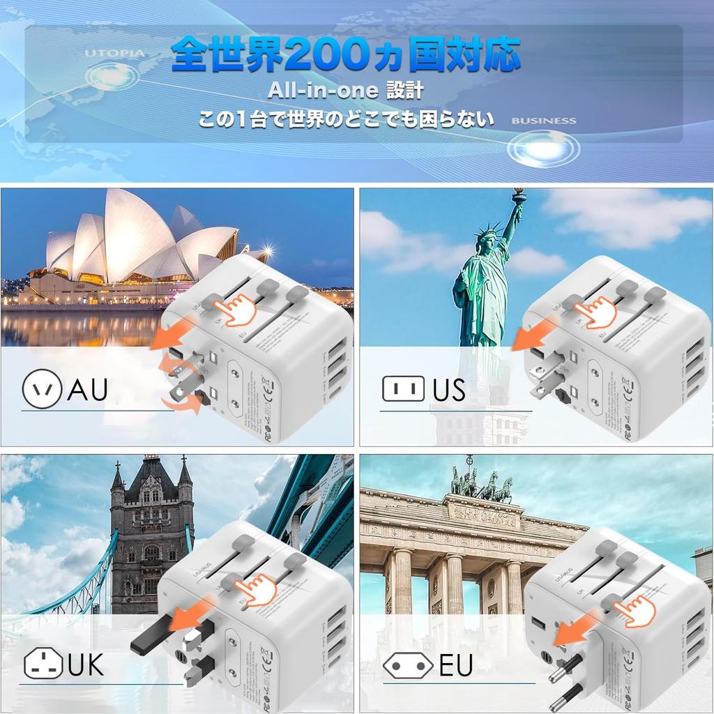 Overseas Conversion Plug VELIKE Outlet Multi Conversion Plug Overseas Power Plug 3 Ports 1 Compatible Worldwide Converter Type Multi Adapter Charger