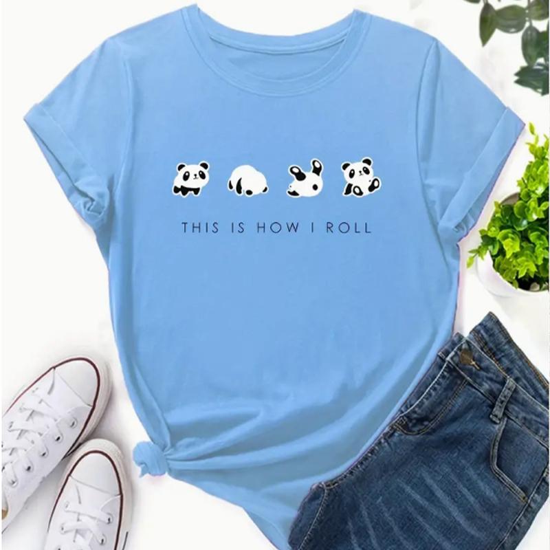 Cartoon Print Crew Neck T-shirt Casual Loose Short Sleeve Fashion Summer T-Shirts Tops Women's Clothing