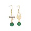 Creative National Tide Style Fu Lu Gold-Plated Stud Earrings with Chalcedony Jasper Gourd for Women