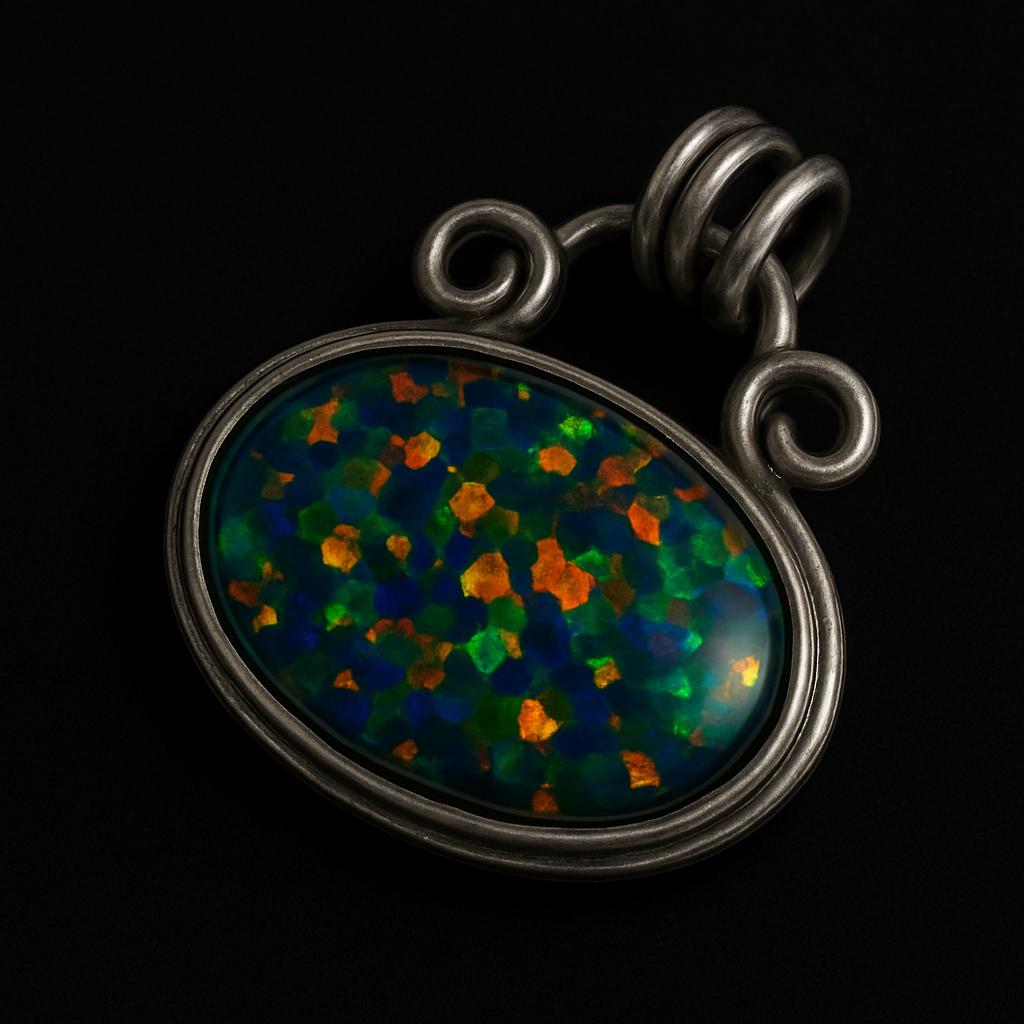 Natural Opal Pendant 28 ct 925 Sterling Silver Multicolor Oval Cut October Birthday Birthstone