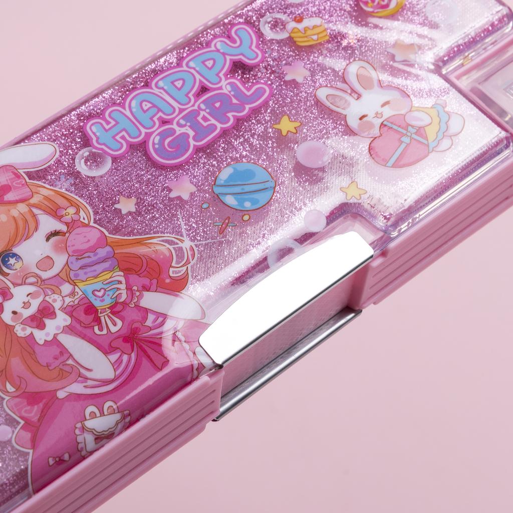 Quicksand Hot Beautiful Stationery Plastic PenBox Cute School Cartoon Pencil Case Multifunctional Design Luxury ForGirls Forkids