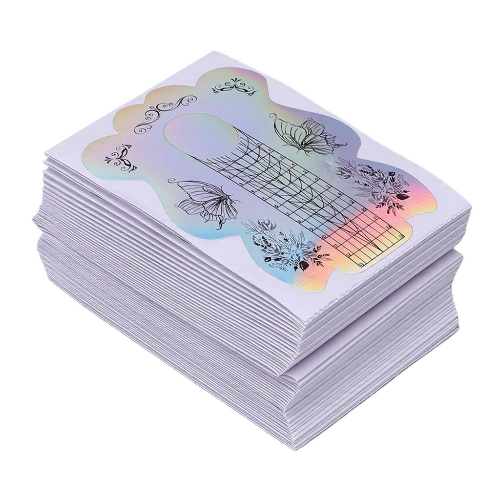 100 Pcs Nail Extension Forms   Length Acrylic Nail Forms Holographic Self Adhesive Clear Alignment Lines