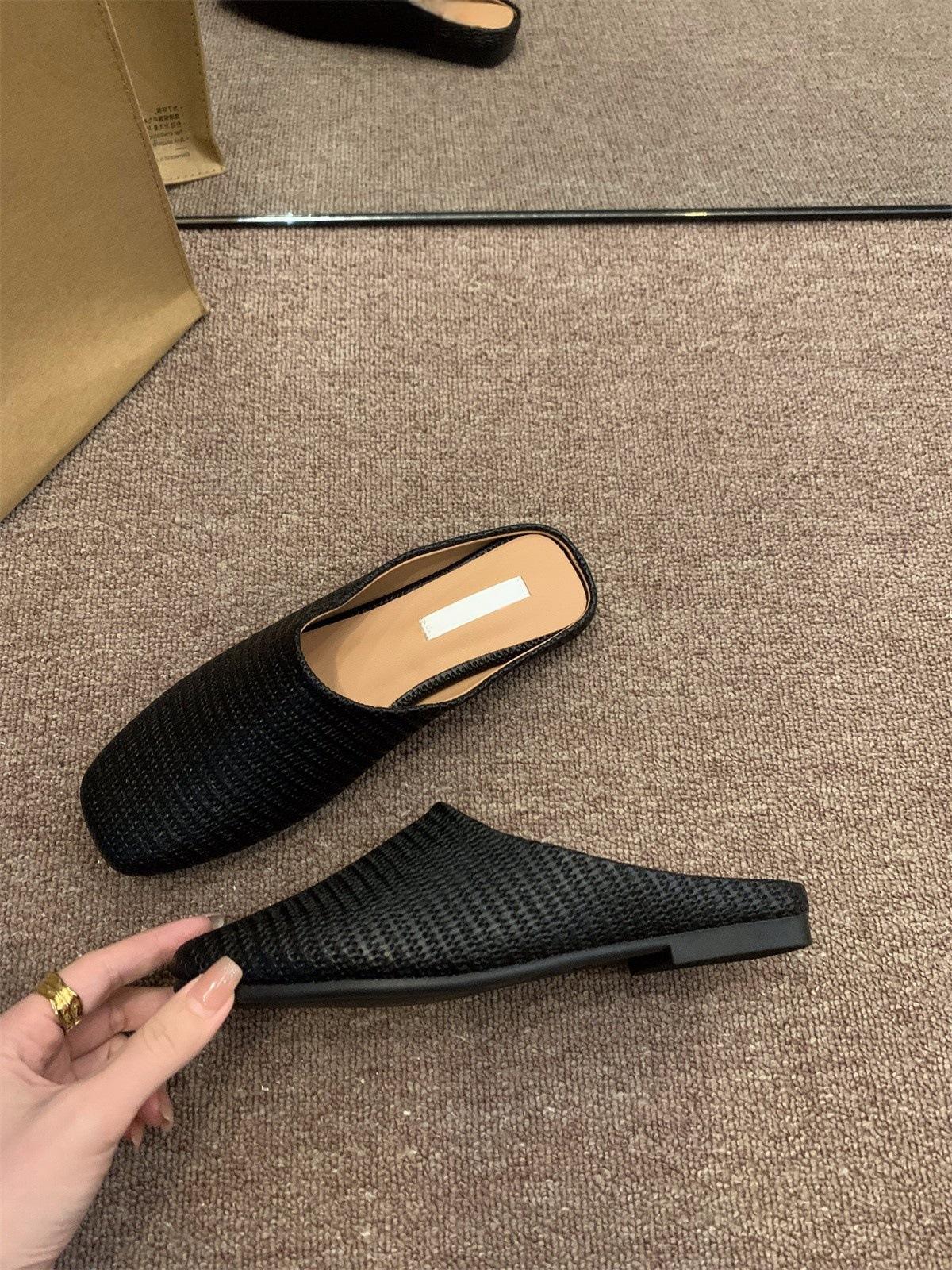 

Flat bottom retro woven bag head half slippers women s shoes wear 2025 new summer one-pedal muller shoes sandals 35 чёрный