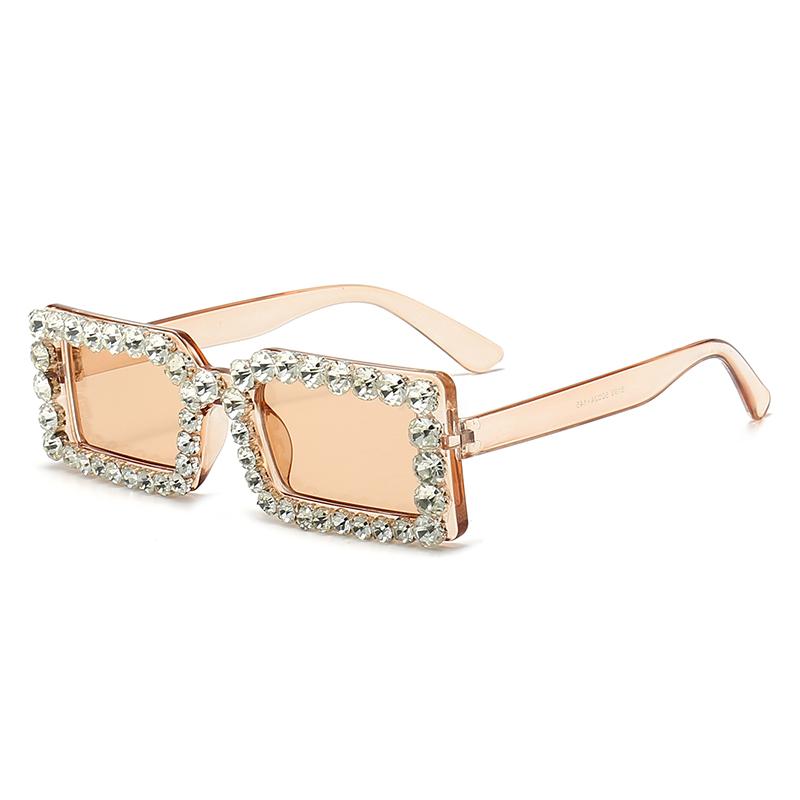 New square-framed diamond-studded ladies sunglasses, retro and fashionable jelly-colored sunglasses, 5193 коричневый