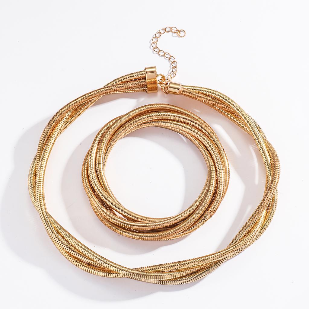 Ensemble de bijoux collier bracelet à ressort à enroulement trois fils pour femmes, adapté au port quotidien et aux cadeaux de vacances