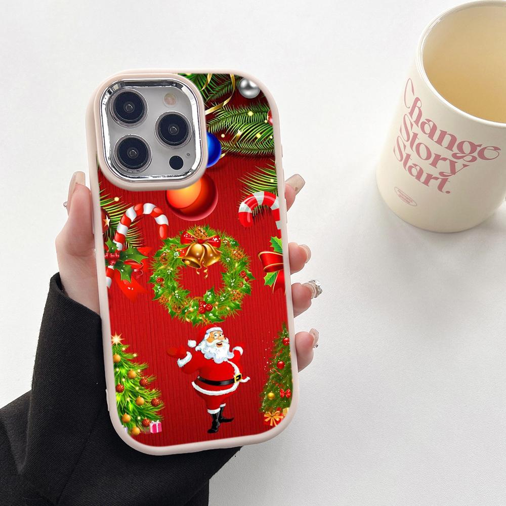 N111 Merry Christmas art Happy New Year Soft Phone Cases for Samsung S24 S23 A15 A12 A35 A54 Infinix Hot 40i Plating Frame Camera Protector Back Cover