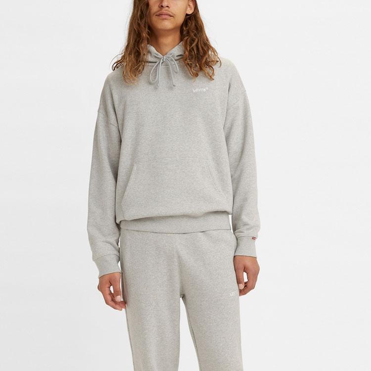 Levis Hooded Drawstring Embroidered Sweatshirt Men Sweatshirts Gray A0747-0007
