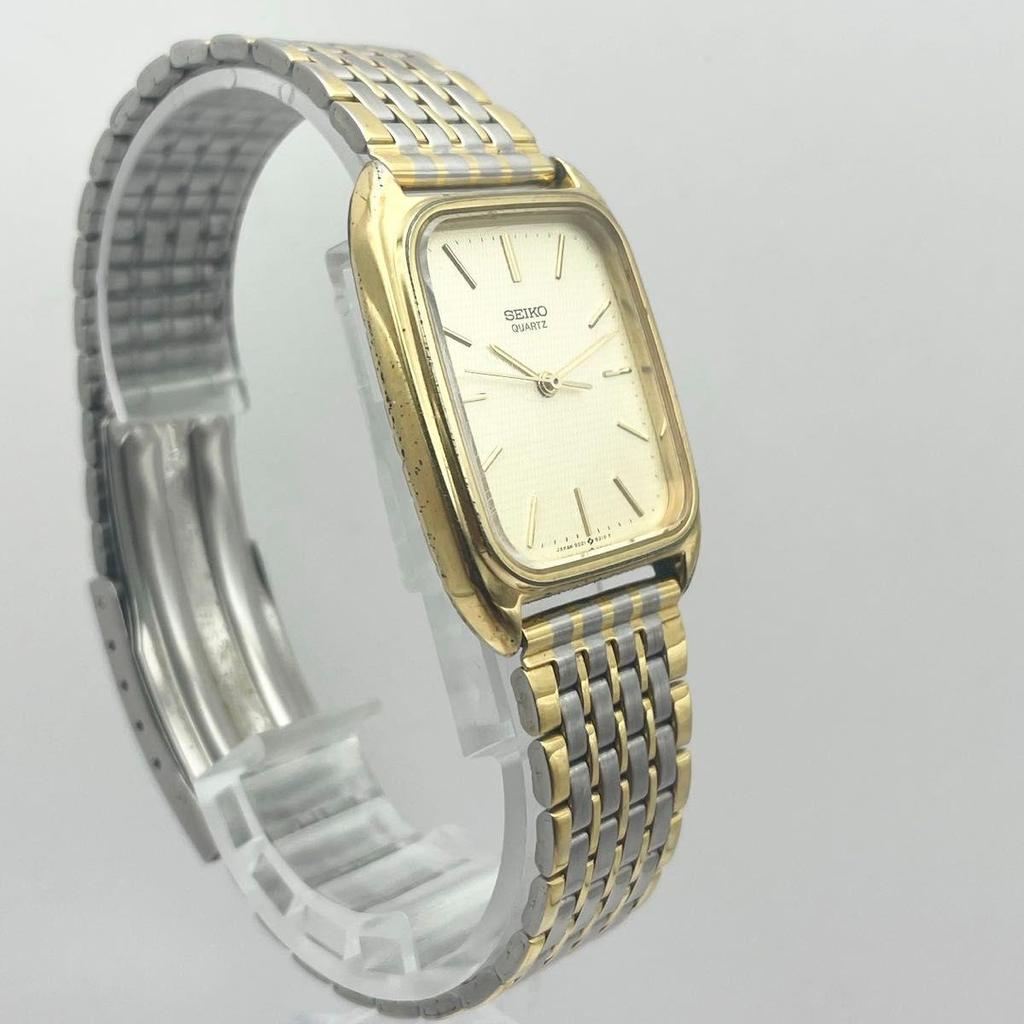 Used 80s Vintage Seiko Tank Watch, Rectangular, Working Condition, Vintage Gold, Square