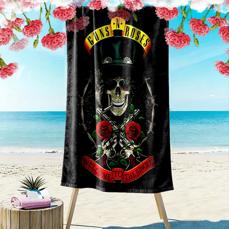 Guns&Roses Print Beach Towel, Large Soft Quick Dry Towel for Beach Camping Swimming