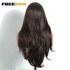 FREEDOM Synthetic Lace Front Wigs For Women 26 inch Straight Layered Wig With Bangs Ombre Brown Blonde Highlight Daily Party Wig