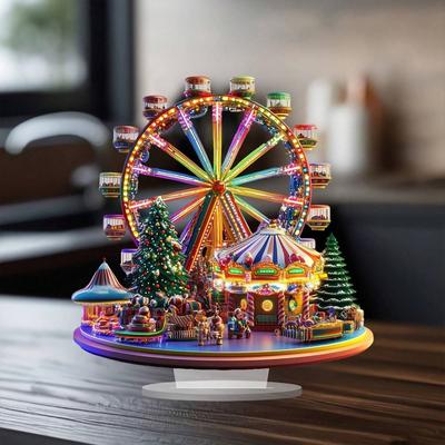 2D Flat 3mm Thick Acrylic Ferris Wheel Ornament Wall Hanging Decor for Home Desktop Christmas Wedding Party Decoration