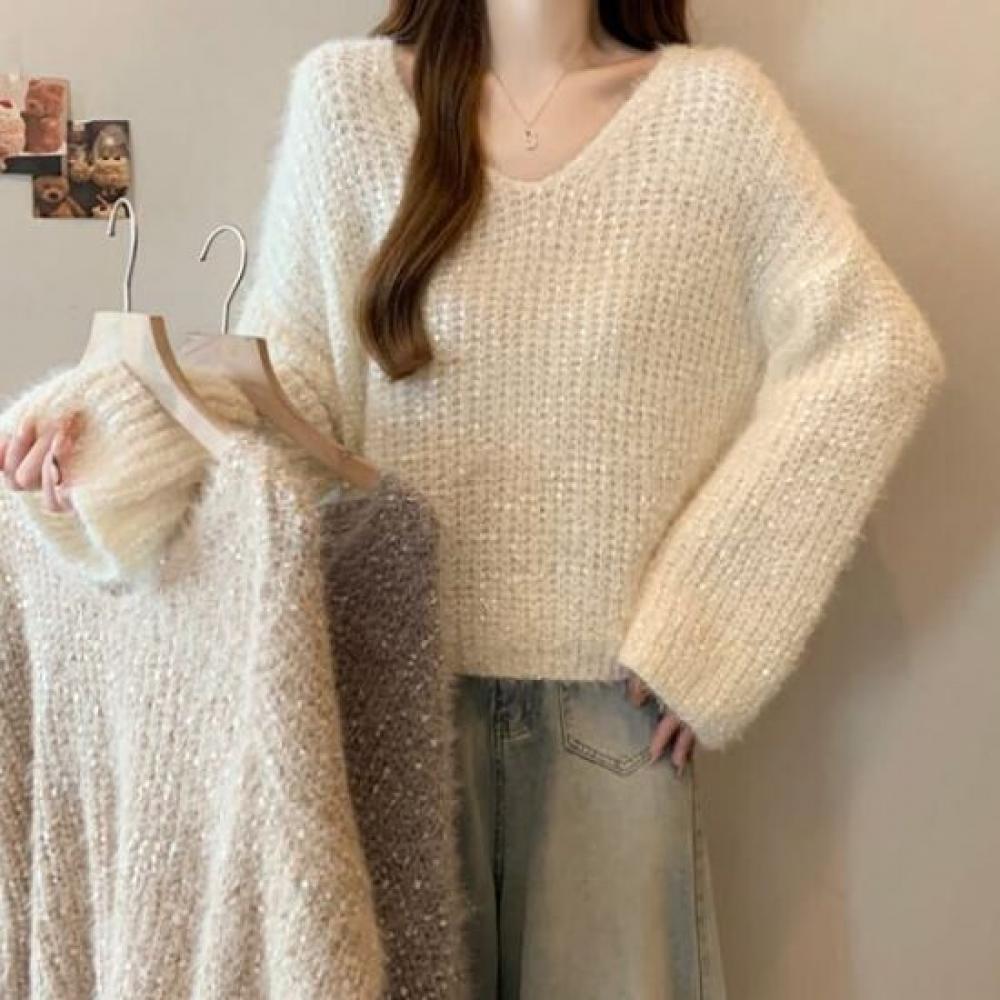 NaVaVa Women S Pearl V Neck Long SleeVe Knit Sweater Nk3399