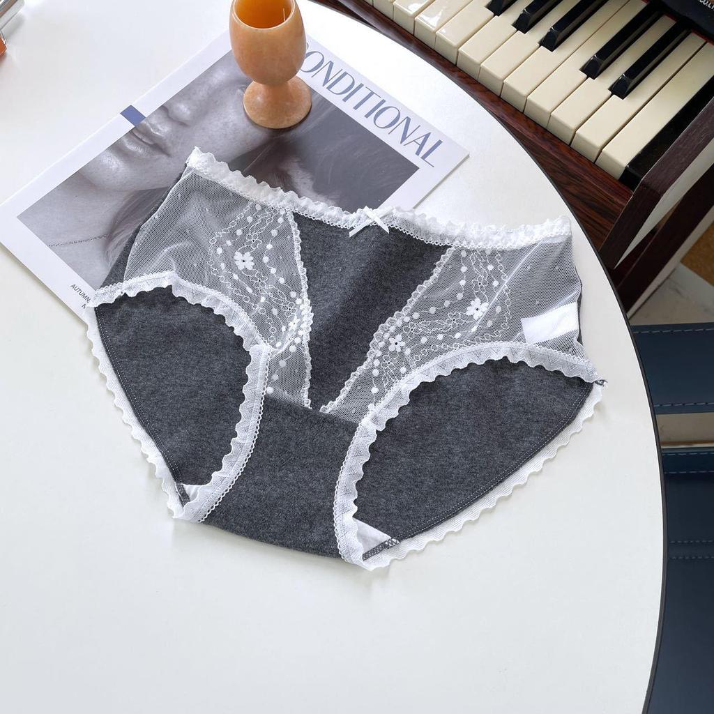 10A Antibacterial Korean Lace Sexy Girl's Cotton Panties with Silk Crotch - Mid-Rise Triangle Fit
