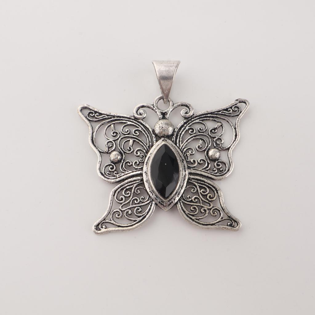 Black Onyx Gemstone 925 Sterling Silver Jewelry Handmade Women Pendant 1.5" CP-41-16