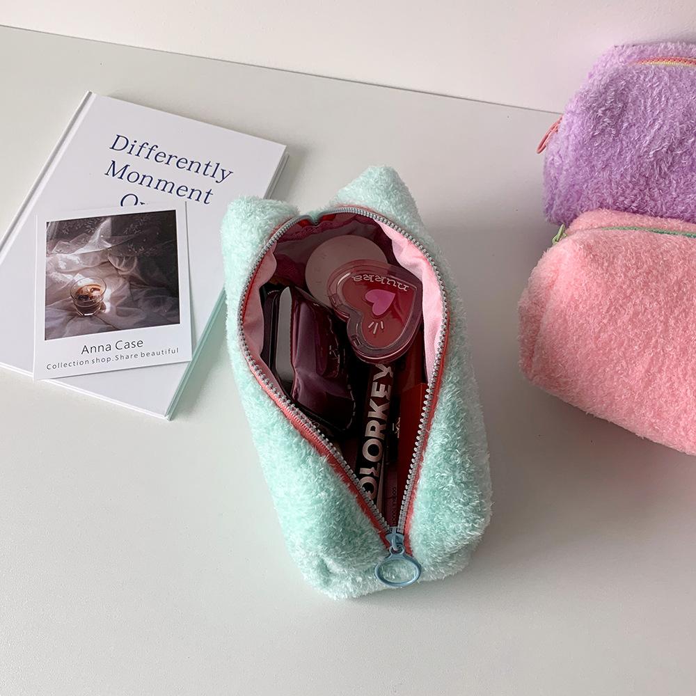 Candy Color Plush Makeup Bags Women Cosmetic Bag Student Pencil Case Stationery Bag Coin Purse Travel Organizer Toiletry Bag