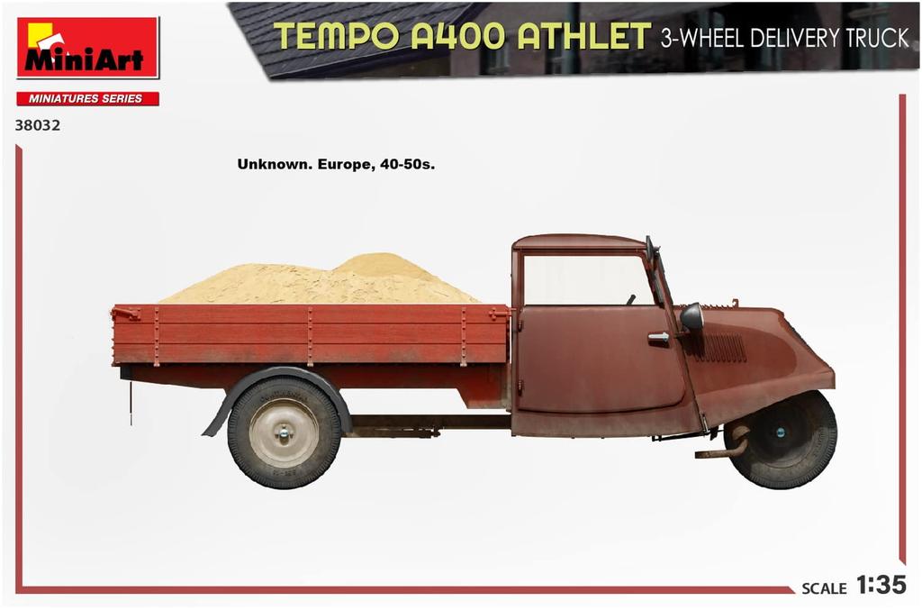MiniArt Tempo A400 Athlet Delivery Truck Plastic Model Kit MA38032 1/35 3-Wheel
