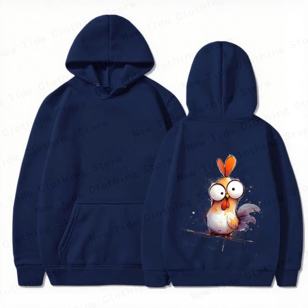 Men's Cotton Hoodie For Autumn Winter With Cute Cartoon Chicken Graphic, Perfect For Trendy Cold - Weather Style
