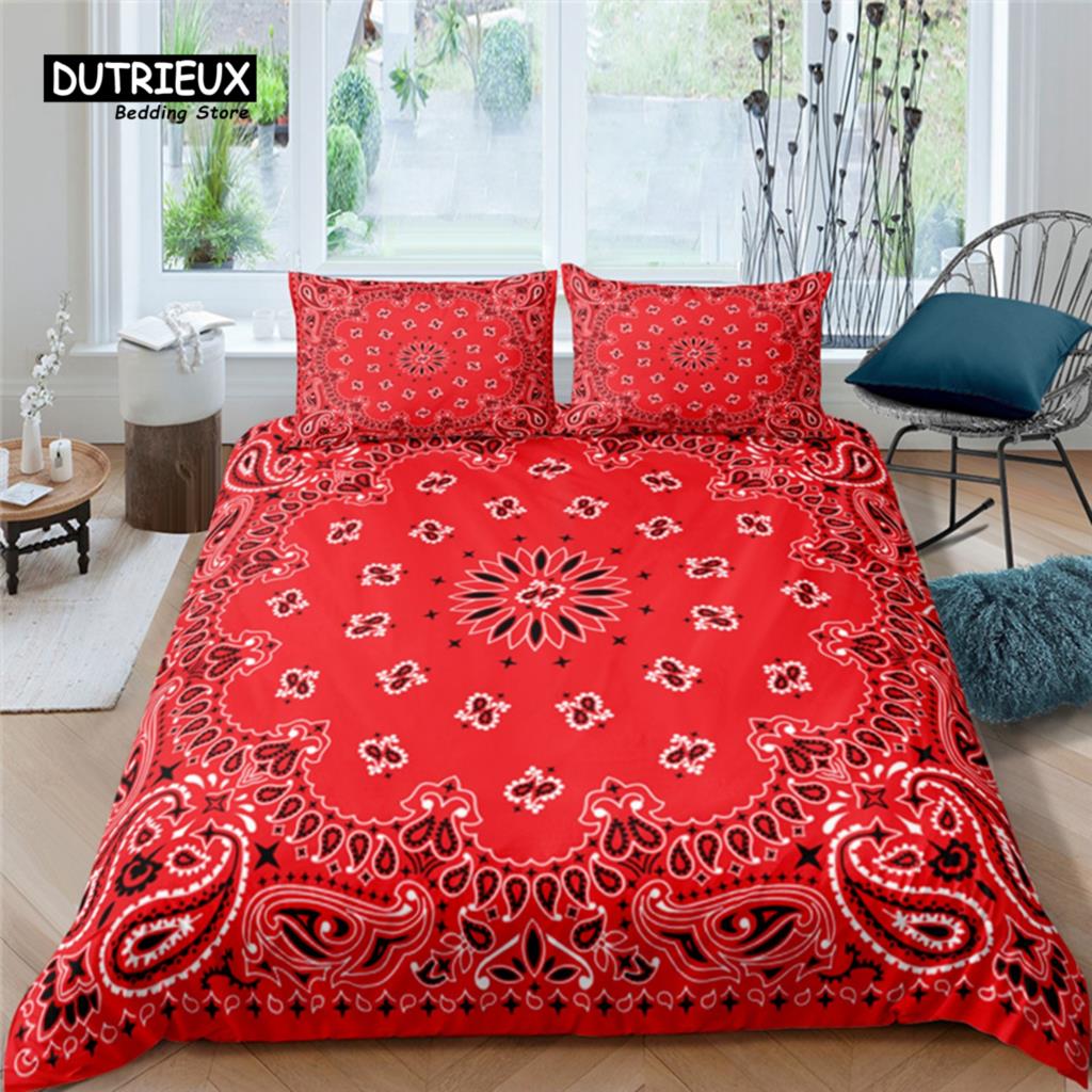 Home Living Luxury 3D Paisley Bandana Print 2/3Pcs Soft Duvet Cover and PillowCase Kids Bedding Set Queen and King EU/US/AU Size