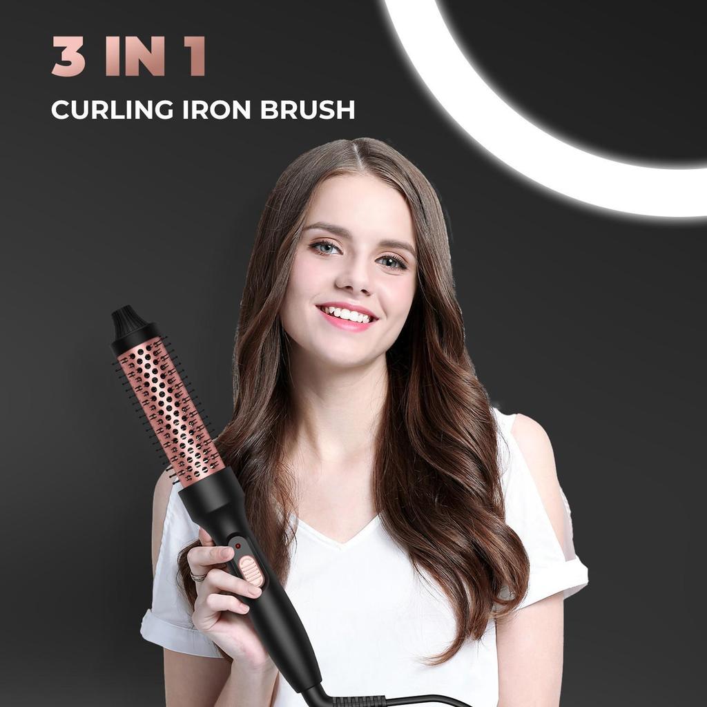 Dual-Use Electric Curling Wand & Brush: PTC Curling Iron for Bangs, Straightener, & Inward Curling